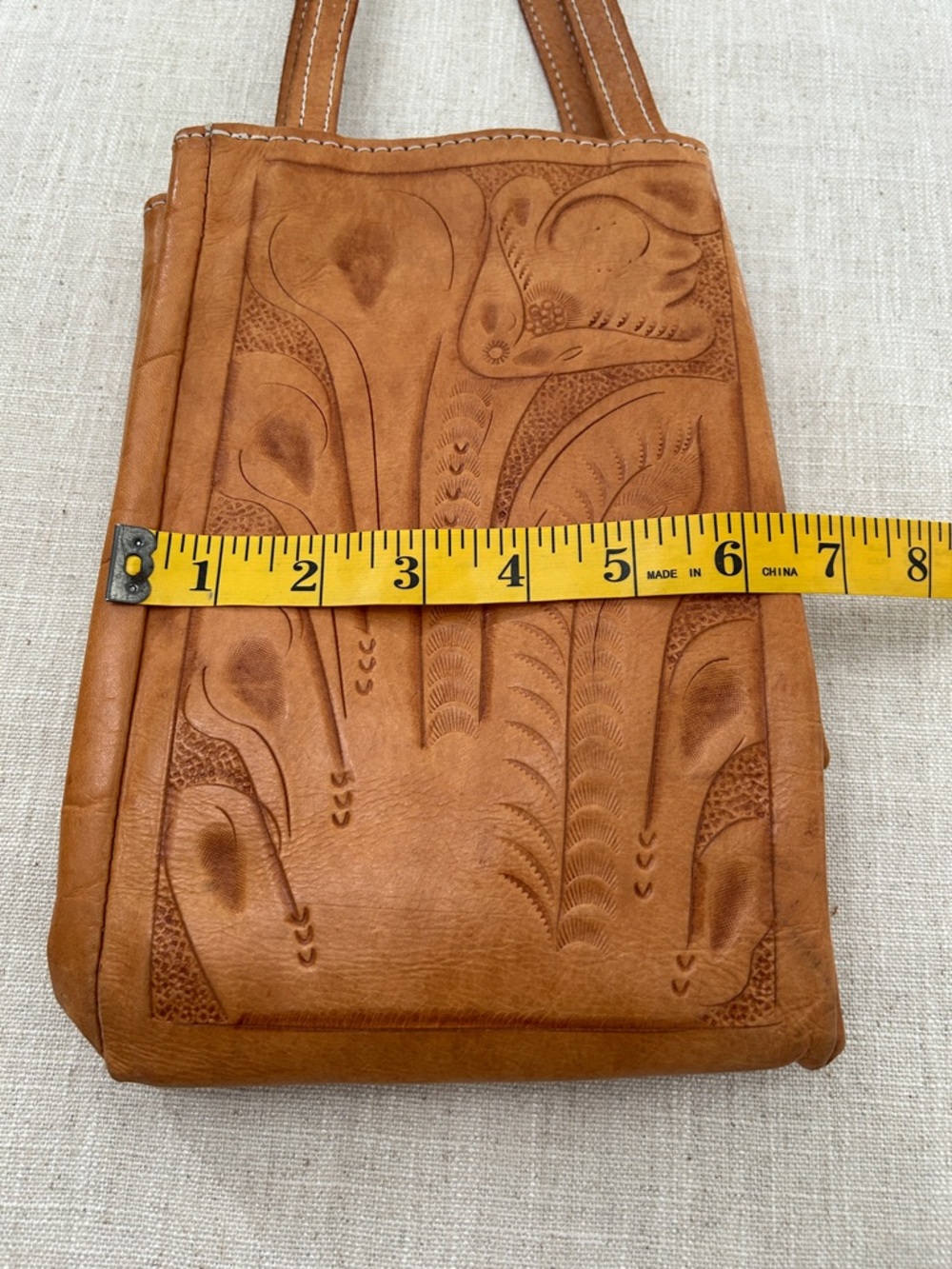 Hand Tooled Leather Tote Bag from Paraguay with Tan Floral Design - Picture 10 of 16